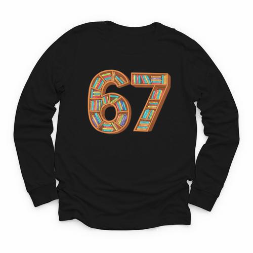Reading 67 Six Seven Meme Teacher Book Lover Bookshelf Youth Long Sleeve Tee - Bookorys AU