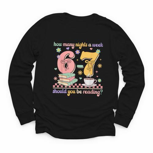 Reading 67 Teacher Six Seven Reading 6 7 Book Lover Youth Long Sleeve Tee - Bookorys CA