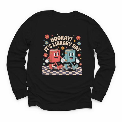 Reading Book Lover School Librarian Hooray It's Library Day Youth Long Sleeve Tee - Bookorys DE