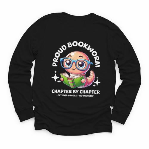 Reading Book Lovers Glasses Cartoon Worm Books Cute Bookworm Youth Long Sleeve Tee - Bookorys CA