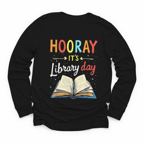 Reading Books Bibliophile Hooray It's Library Day Youth Long Sleeve Tee - Bookorys