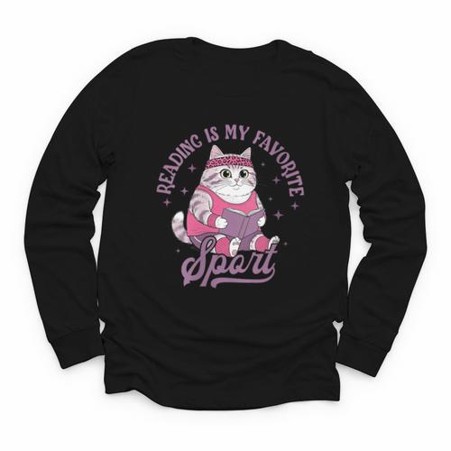 Reading Is My Favorite Sport Bookworm Cat Lover Book-Club Youth Long Sleeve Tee - Bookorys