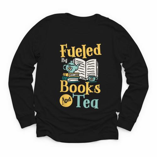 Reading Hobby Bookshelves Library Fueled By Books And Tea Youth Long Sleeve Tee - Bookorys