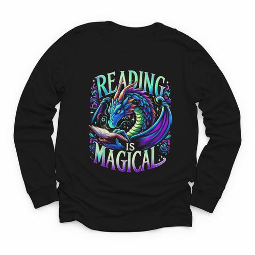 Reading Is Magical Dragon Tee Perfect For Book Lovers Kids Youth Long Sleeve Tee - Bookorys