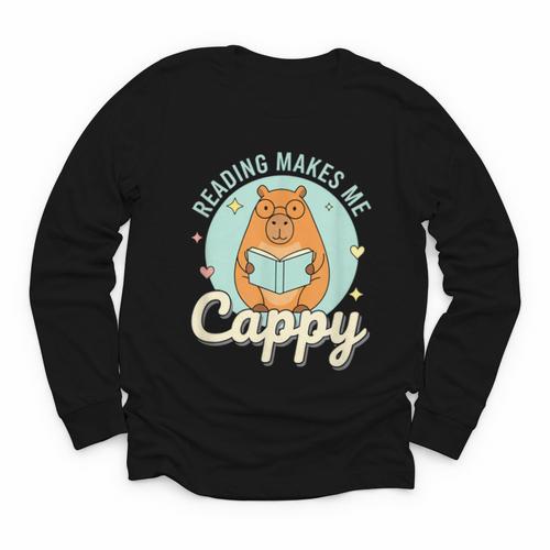 Reading Makes Me Cappy Bookworm Capybara Book Reading Youth Long Sleeve Tee - Bookorys DE