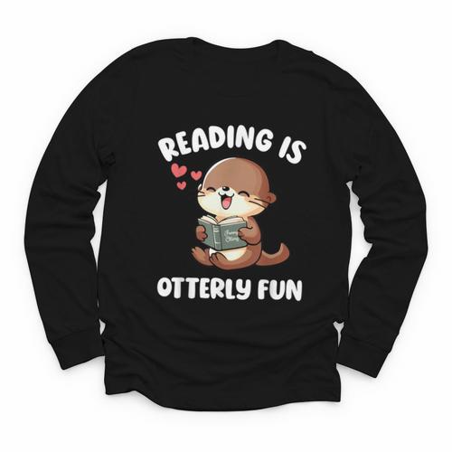 Reading Is Otterly Fun Otter Bookworm Book Lover Librarian Youth Long Sleeve Tee - Bookorys