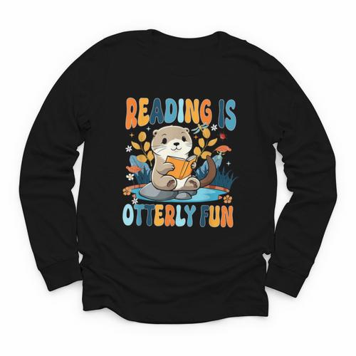 Reading Is Otterly Fun Sea Otter Book Lover Bookworm Youth Long Sleeve Tee - Bookorys