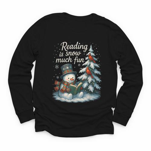 Reading Is Snow Much Fun Christmas Books Snowman Bookworm Youth Long Sleeve Tee - Bookorys