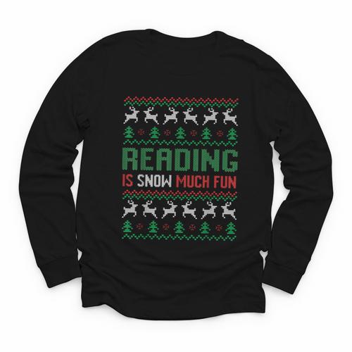 Reading Is Snow Much Fun Winter Bookworm Reading Book Lovers Youth Long Sleeve Tee - Bookorys CA