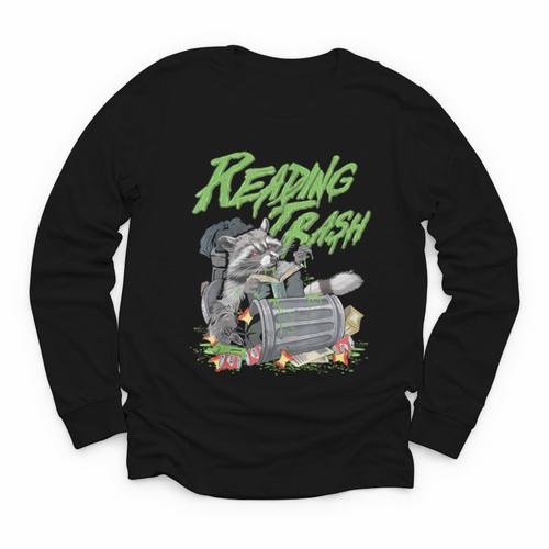 Reading Trash Racoon Bookworm Bookish Librarian Book Lover Youth Long Sleeve Tee - Bookorys