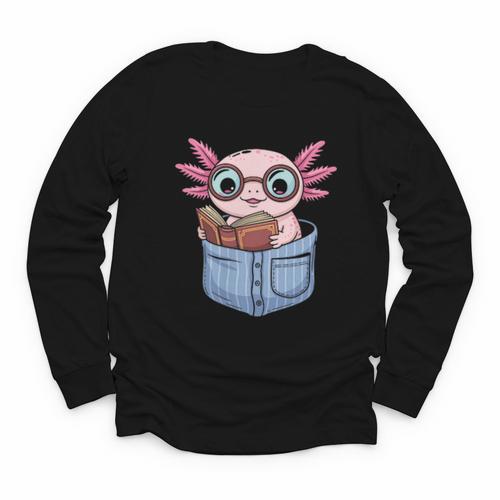Readsalotl Axolotl Reading Book Lover Reading Pocket Axolotl Youth Long Sleeve Tee - Bookorys CA