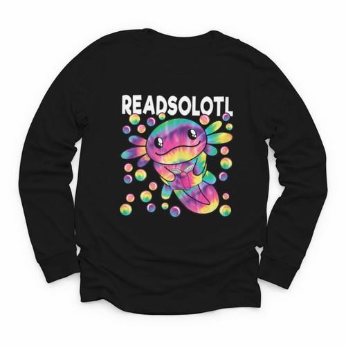 Readsolotl Cute Axolotl Book Lover Reading Women Girls Youth Long Sleeve Tee - Bookorys CA