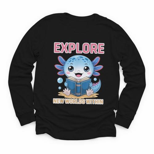 Readsolotl Kawaii Axolotl Book Lover Reading Youth Long Sleeve Tee - Bookorys CA
