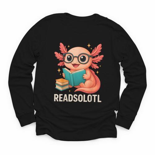 Readsolotl Kawaii Axolotl Reading Book Lover Youth Long Sleeve Tee - Bookorys CA
