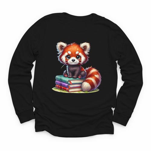 Red Panda Books Lover Reading Bookworm Youth Long Sleeve Tee - Bookorys