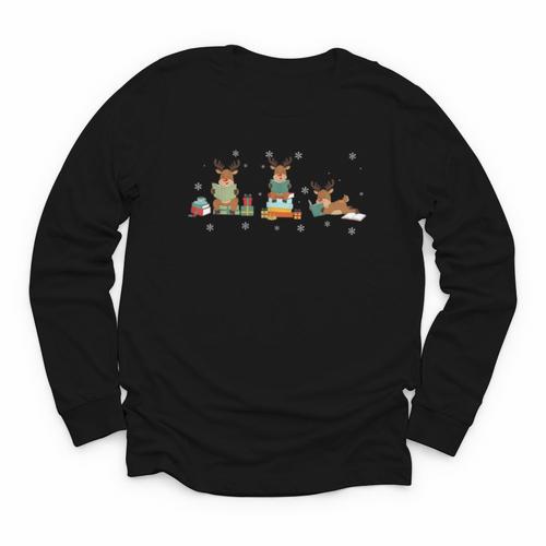 Reindeer Reading Books Christmas Library Classroom Youth Long Sleeve Tee - Bookorys AU