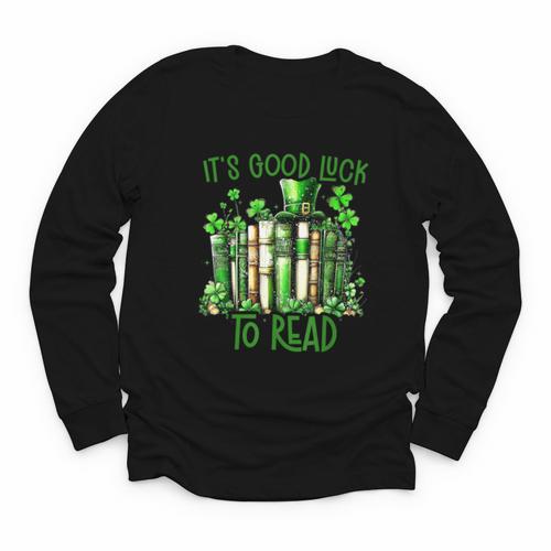 Retro Book Lucky Reading Teacher St Patrick's Day -Adults Small Cotton Blend Polyester Blend Short Sleeve Youth Long Sleeve Tee - Bookorys CA