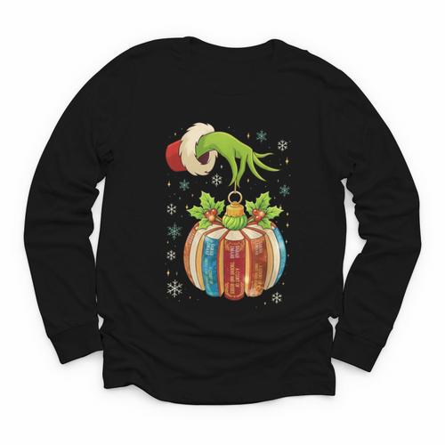 Retro Christmas Ornament Book Christmas Teacher Librarian Youth Long Sleeve Tee - Bookorys
