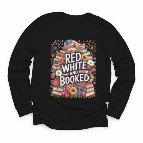 Retro Floral Red & Booked Library Reading 4th Of July Youth Long Sleeve Tee - Bookorys AU