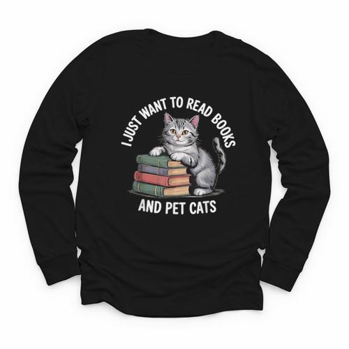 Retro I Just Want To Read Books And Pet Cats Youth Long Sleeve Tee - Bookorys