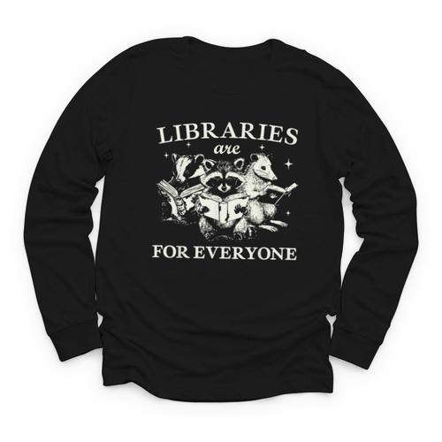 Retro Libraries Are For Everyone Racoon Reading Book Lover Youth Long Sleeve Tee - Bookorys