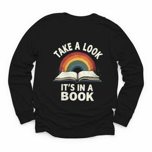 Retro Rainbow Take A Look It's In A Book Reading Youth Long Sleeve Tee - Bookorys