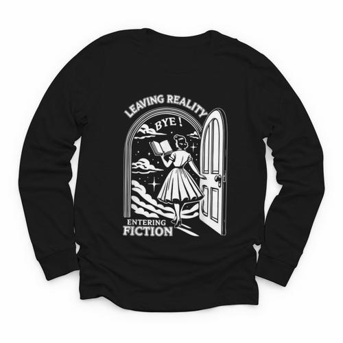 Retro Trendy Bookish Book Lover Reading Quotes Leaving Reality Entering Fiction -Adults Small Short Sleeve T-Shirt Youth Long Sleeve Tee - Bookorys CA
