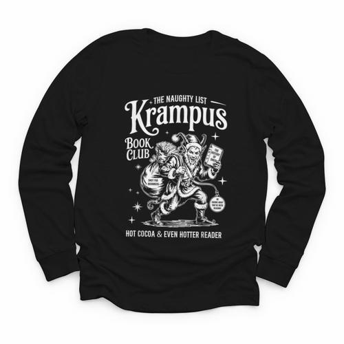 Retro Vintage Horror The Naughty List Krampus Book Club Xmas Youth Long Sleeve Tee - Bookorys