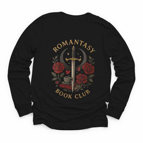 Romantasy Book Club Coffee Sword Roses Youth Long Sleeve Tee - Bookorys CA