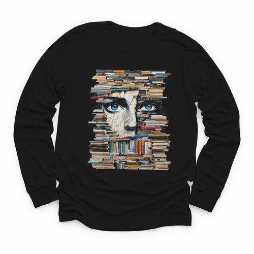 RtY Book Man Graphic Eyes Colorful Art Small Youth Long Sleeve Tee - Bookorys