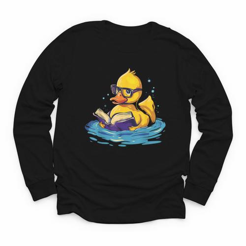 Rubber Duck Reading Book Swim Rubber Duckling Rubber Duckie Youth Long Sleeve Tee - Bookorys UK
