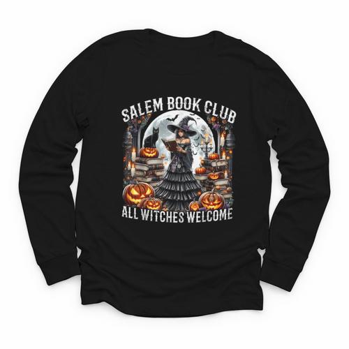 Salem Book Club Gothic Witch Vintage Halloween Art Youth Long Sleeve Tee - Bookorys