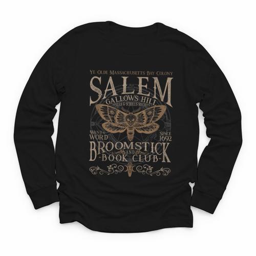 Salem Broomstick Book Club Cottagecore Moth Boho Youth Long Sleeve Tee - Bookorys CA