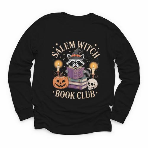 Salem Witch Book Club Bookish Halloween Raccoon Witchcraft Youth Long Sleeve Tee - Bookorys UK