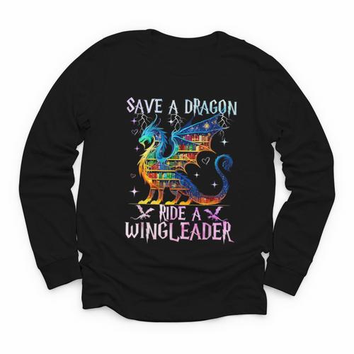 Save A Dragon Ride A Wingleader Books Dragon Lover Cute Youth Long Sleeve Tee - Bookorys