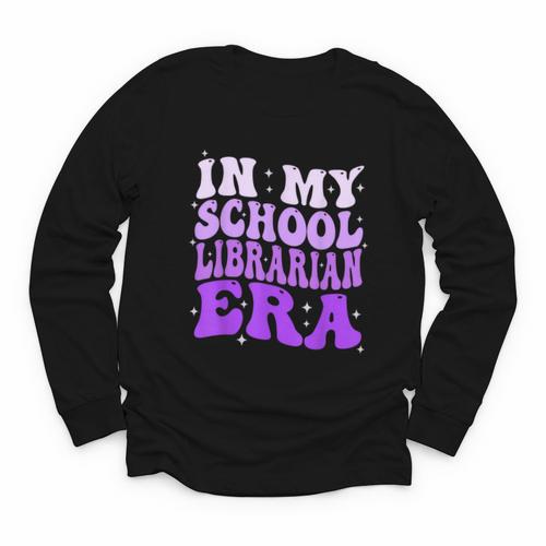 In My School Librarian Era Groovy Back To School Book Lover Youth Long Sleeve Tee - Bookorys CA