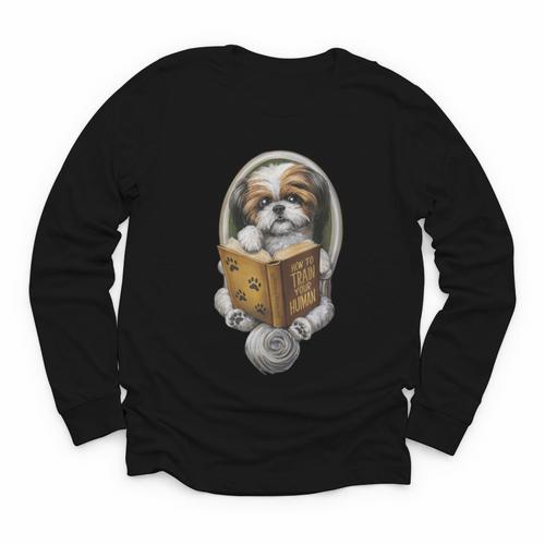 Shih Tzu Book How To Train Your Human Funny Dog Motif Youth Long Sleeve Tee - Bookorys