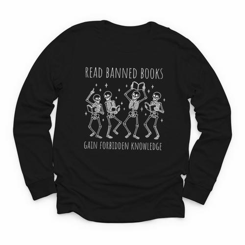 Skeleton Read Banned Books Gain Forbidden Knowledge Youth Long Sleeve Tee - Bookorys
