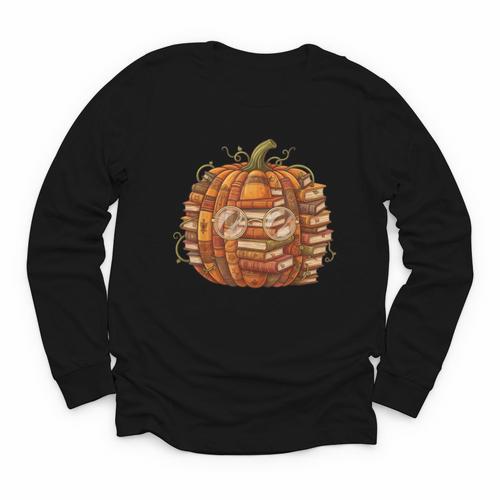 Smart Book Pumpkin Retro Fall Teacher Reading Halloween Youth Long Sleeve Tee - Bookorys DE