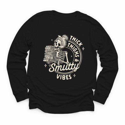 Smut Book Reader Spicy Romance Thick Thighs & Smutty Vibes Youth Long Sleeve Tee - Bookorys