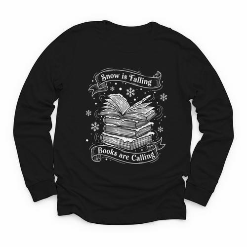 Snow Is Falling Books Are Calling Winter Reading Youth Long Sleeve Tee - Bookorys CA