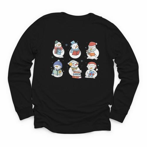 Snowman Reading Book Santa Christmas Bookish Teacher Youth Long Sleeve Tee - Bookorys AU