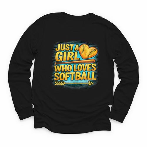 Softball Just A Girl Comic Book Style Graphic For Teens Youth Long Sleeve Tee - Bookorys UK