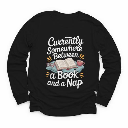 Somewhere Between a Book And a Nap – Cozy Reading Youth Long Sleeve Tee - Bookorys UK