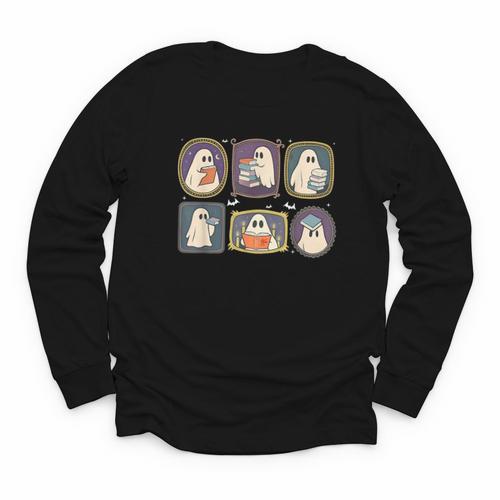 Spooky Teacher Halloween Ghost Reading Book Trick Or Treat Youth Long Sleeve Tee - Bookorys