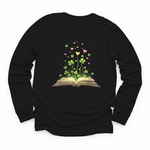 St Patricks Day Book Lover Librarian Core Shamrock Author Youth Long Sleeve Tee - Bookorys AU