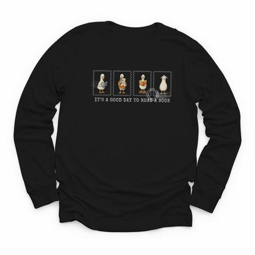 Stamp It's A Good Day To Read A Book Silly Goose Reading Youth Long Sleeve Tee - Bookorys