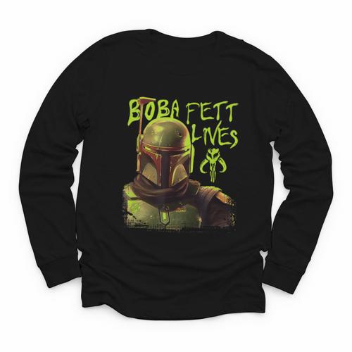 Star Wars The Book Of Boba Fett Neon Boba Fett Lives Poster Youth Long Sleeve Tee - Bookorys