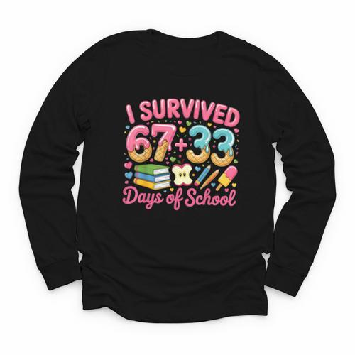 Survived 67 Days Of School Ice Cream Drip Apple Pencil Book Youth Long Sleeve Tee - Bookorys CA