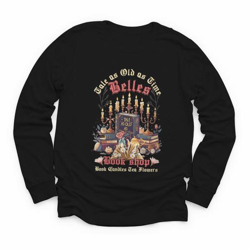 Tale As Old As Time Belles Book Shop Book Candles Tea Flower Youth Long Sleeve Tee - Bookorys AU